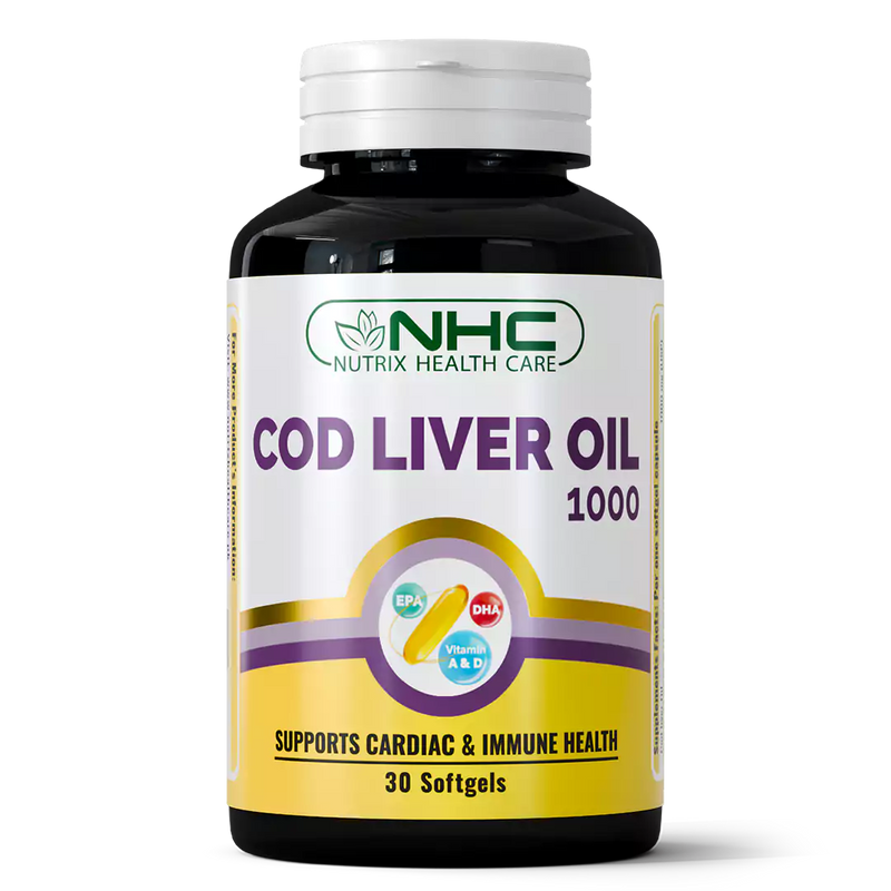 Nutrix Health Care Cod Liver Oil 1000, premium Omega‑3, Vitamins A & D supplement