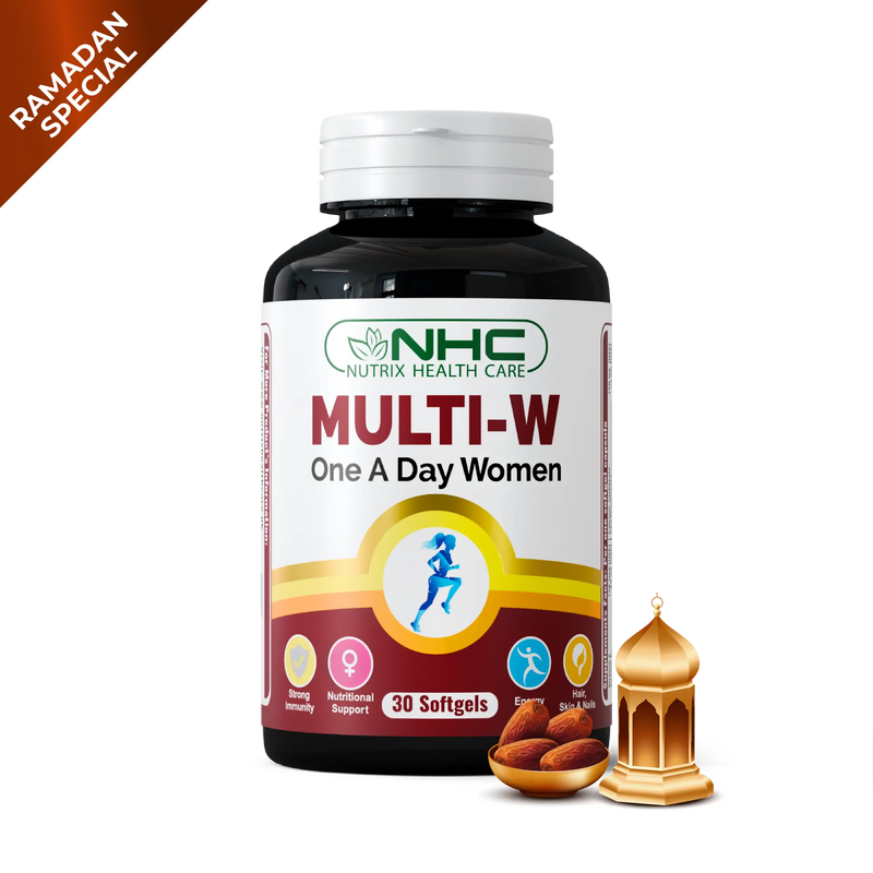 - Ramadan Special Multi‑W softgel bottle, multivitamin with 24 vitamins and minerals