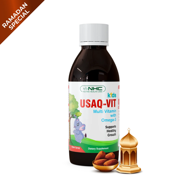 Ramadan Special Usaq‑Vit Syrup children’s multivitamin, plus Omega‑3 for growth, immunity & brain support