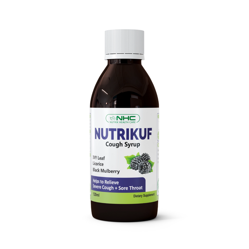 Nutrix Health Care Nutrikuf herbal cough and throat syrup with ivy leaf, licorice root, and black mulberry extract, Pakistan