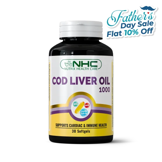 NHC Cod Liver Oil 1000mg with EPA, DHA & Vitamins A & D 30 Softgels – Supports Cardiac & Immune Health – Father's Day Sale Flat 10% Off