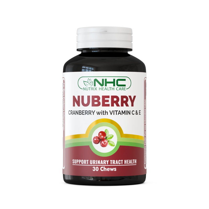 NHC Nutrix Health Care Nuberry Cranberry with Vitamin C & E Chewable Tablets – Supports Urinary Tract Health, 30 Chews