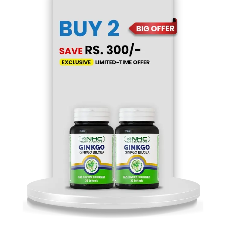 NHC Student Bundle – Buy 2 Ginkgo Biloba, Save Rs. 300 – Helps Improve Brain Function & Memory – 30 Softgels Each