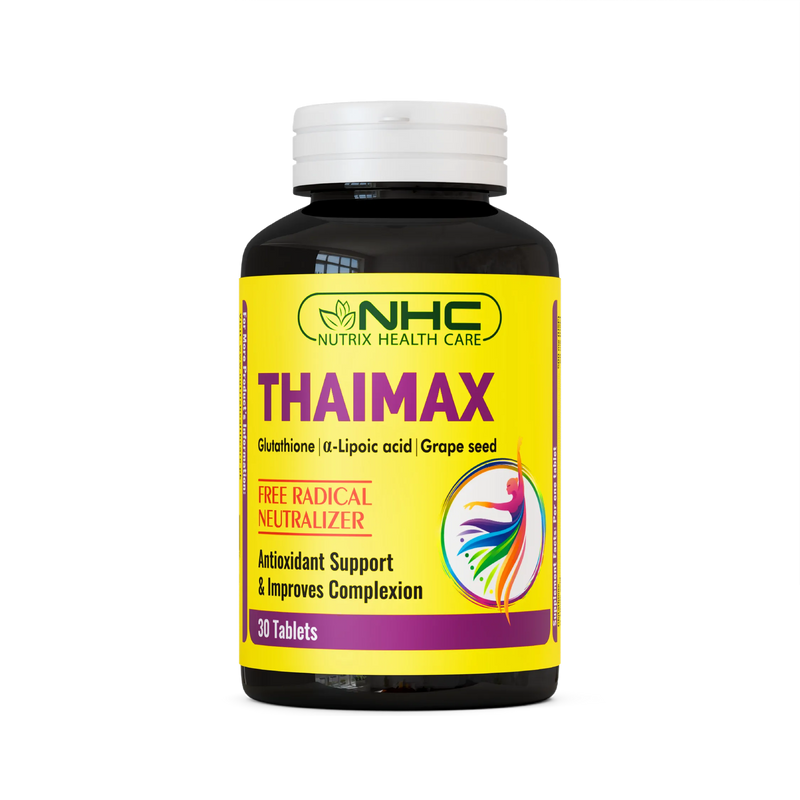 NHC Nutrix Health Care Thaimax Glutathione, Alpha-Lipoic Acid & Grape Seed Antioxidant Tablets – Free Radical Neutralizer & Improves Complexion, 30 Tablets