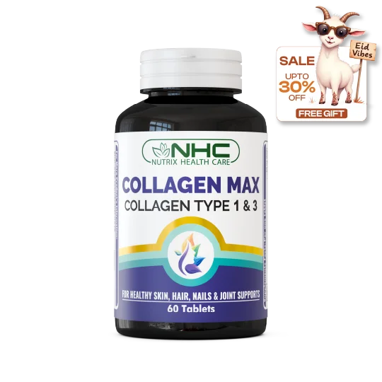 Collagen supplement bottle with NHC branding on a white background