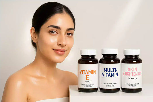 Before and after skin glow comparison after using Vitamin E and multivitamin tablets
