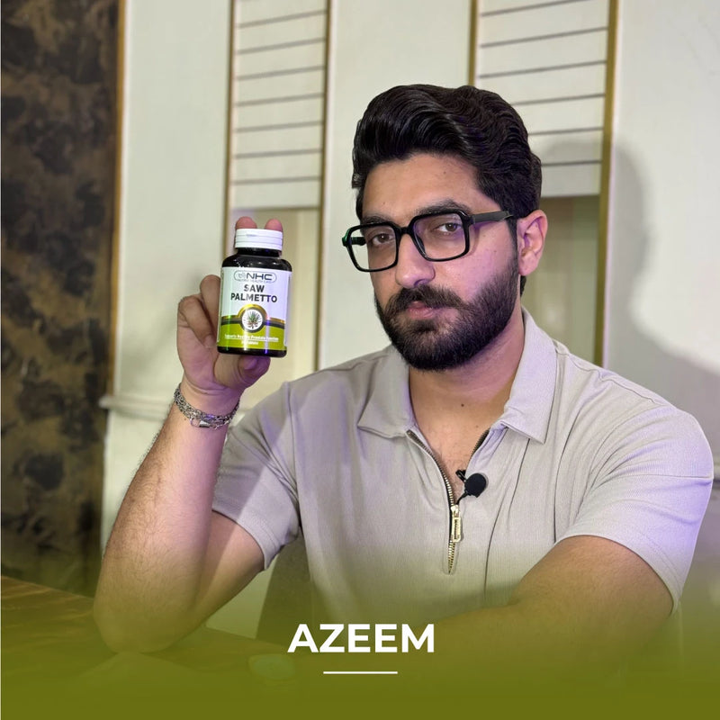 Vitabiotin 5000 mcg bottle, with text reading “Azeem”