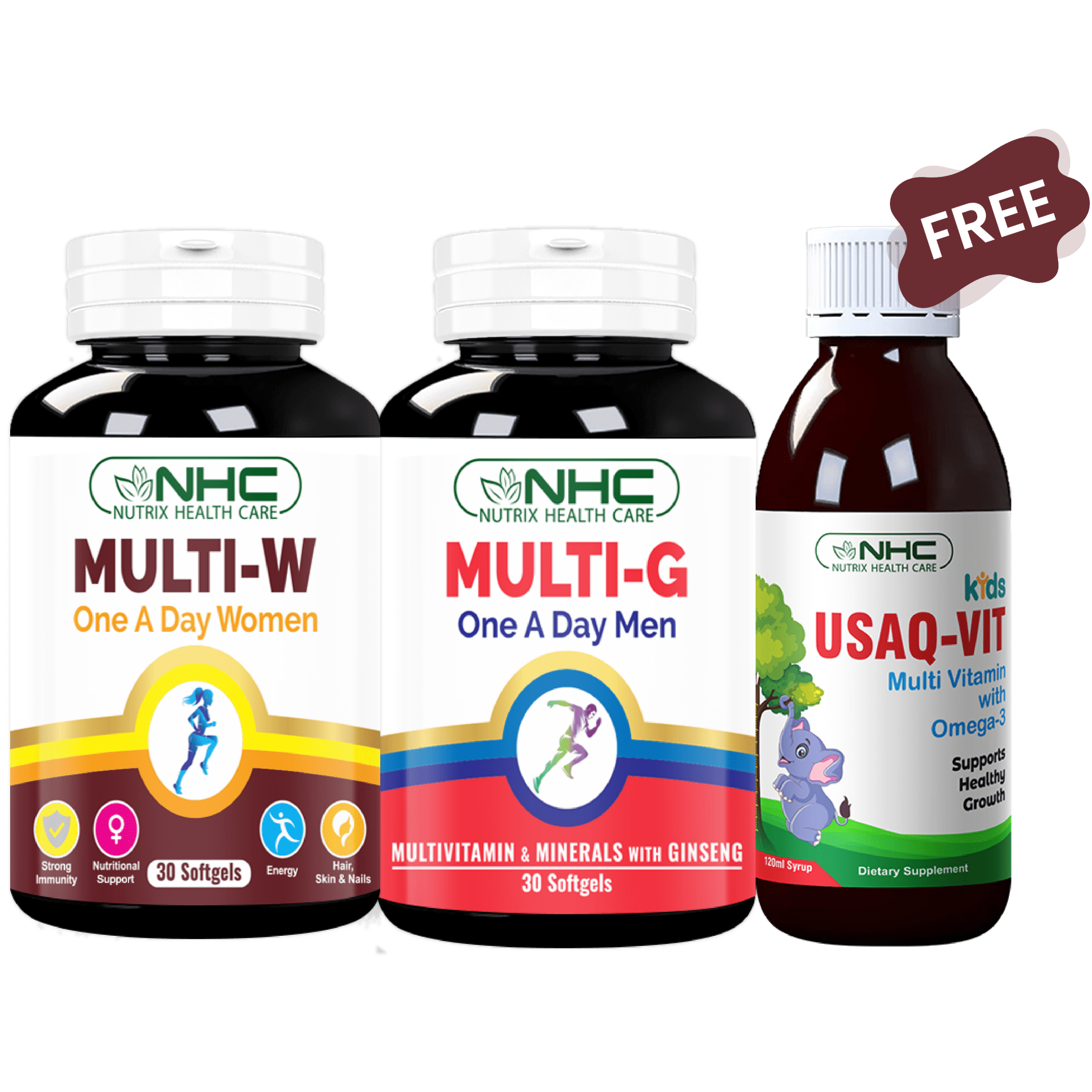 Family Health Bundle (Multi - G + Multi - W + Free Usaq - Vit Syrup) - Nutrix Health Care