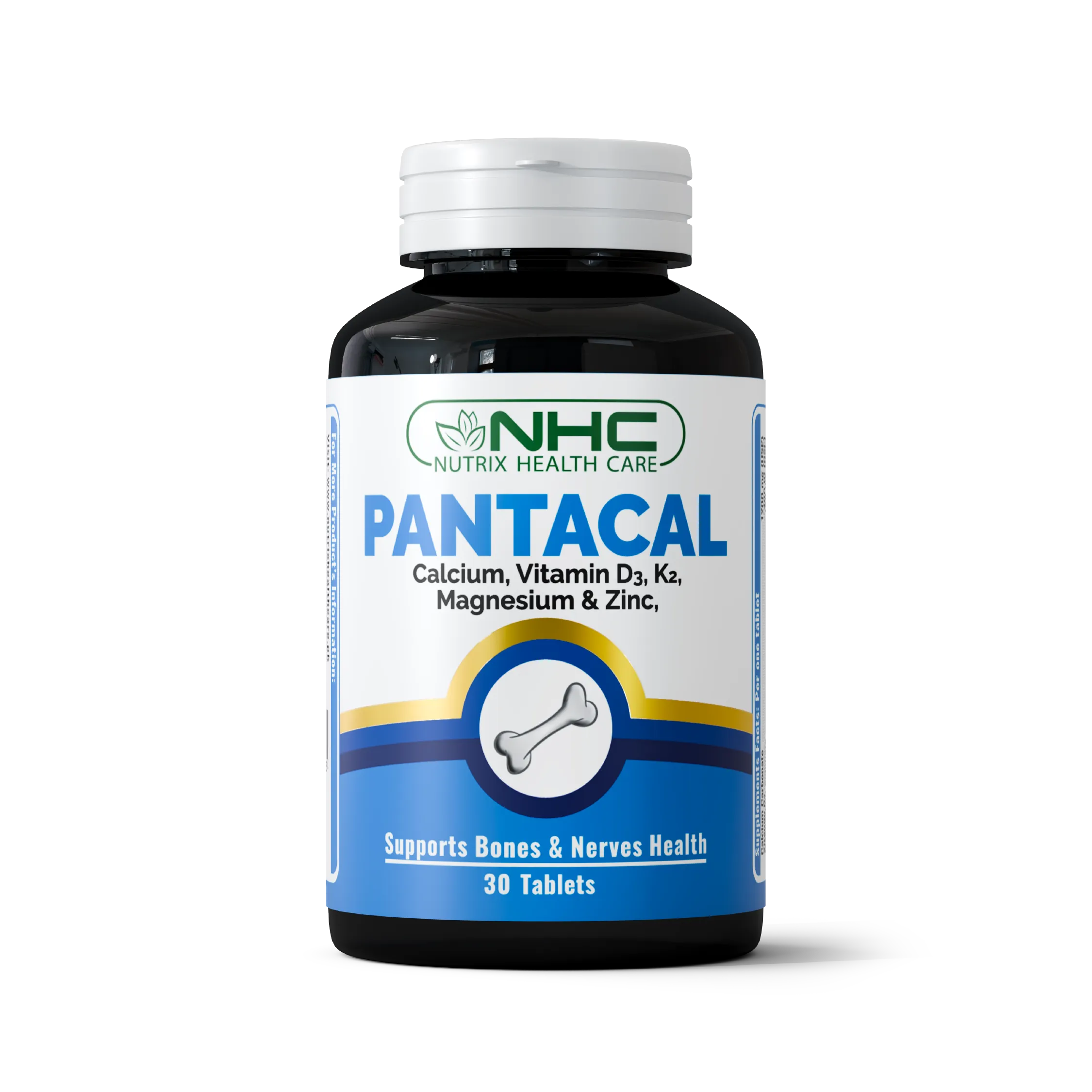 Pantacal Tablets – Calcium, Vitamin D3, K2, Magnesium, and Zinc supplement for strong bones and teeth.