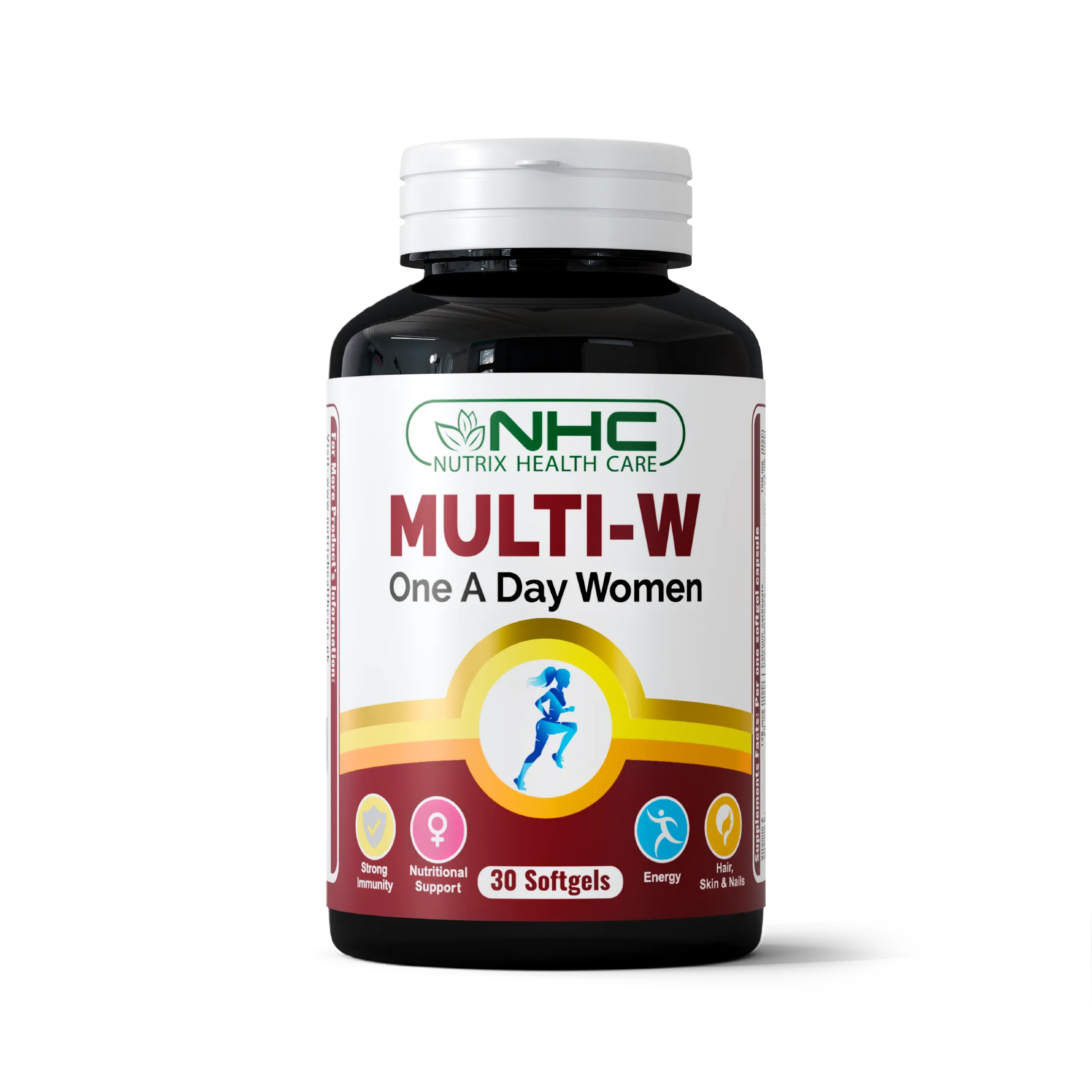 Multi‑W softgel bottle, multivitamin with 24 vitamins and minerals