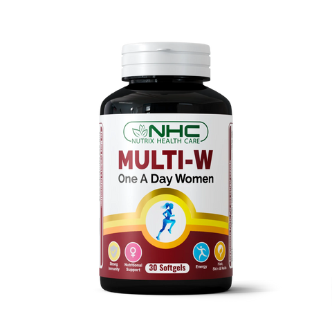 Multi‑W softgel bottle, multivitamin with 24 vitamins and minerals