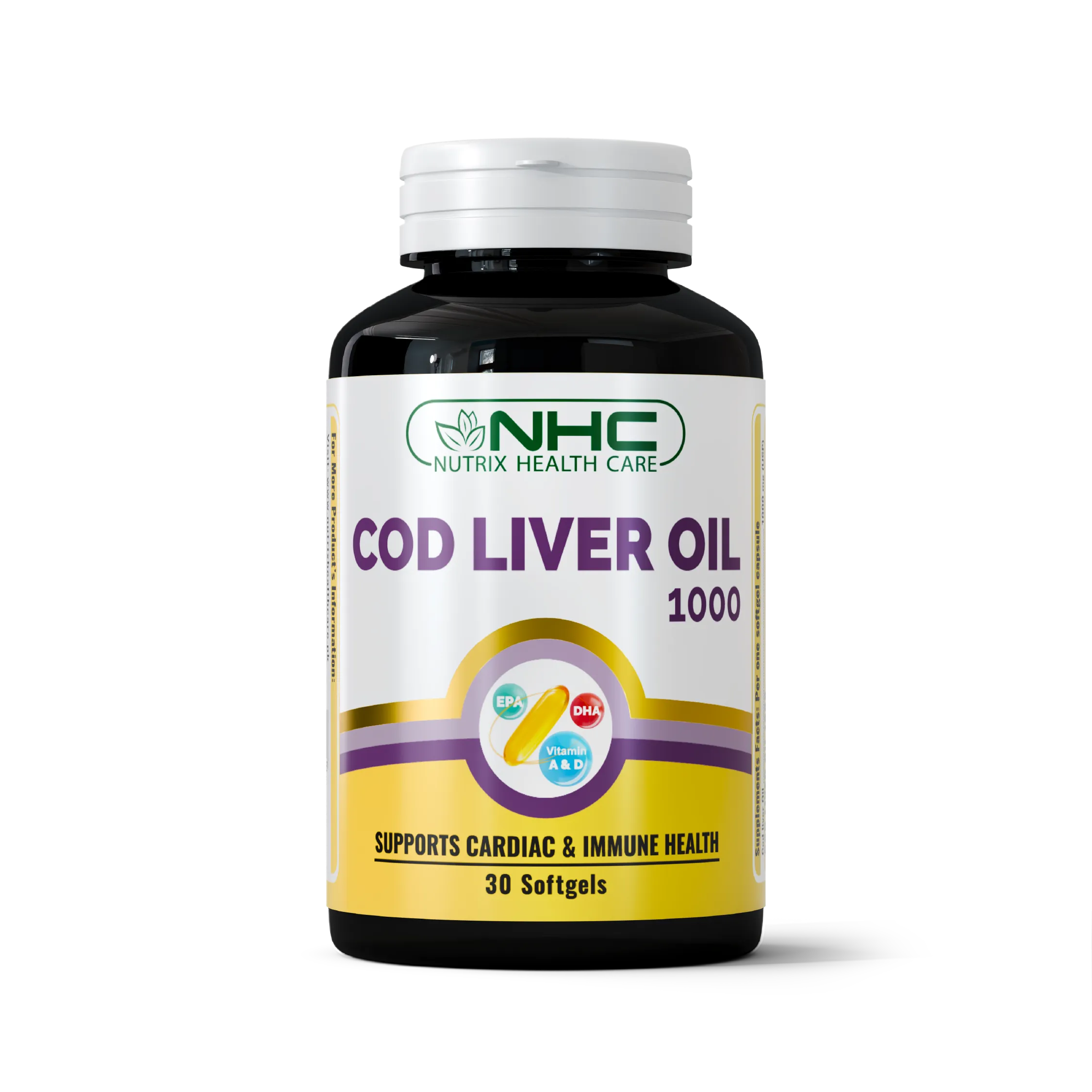 Nutrix Health Care Cod Liver Oil 1000, premium Omega‑3, Vitamins A & D supplement