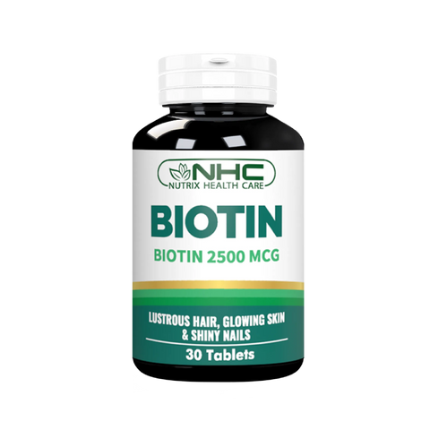 Biotin Tablets 2500 mcg bottle, supports hair skin and nails