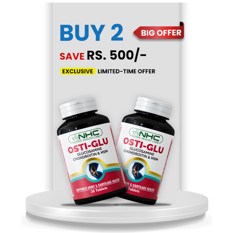 Care Joint Pain Relief Bundle with two Osti-Glu bottles for joint strength, mobility, and pain relief.