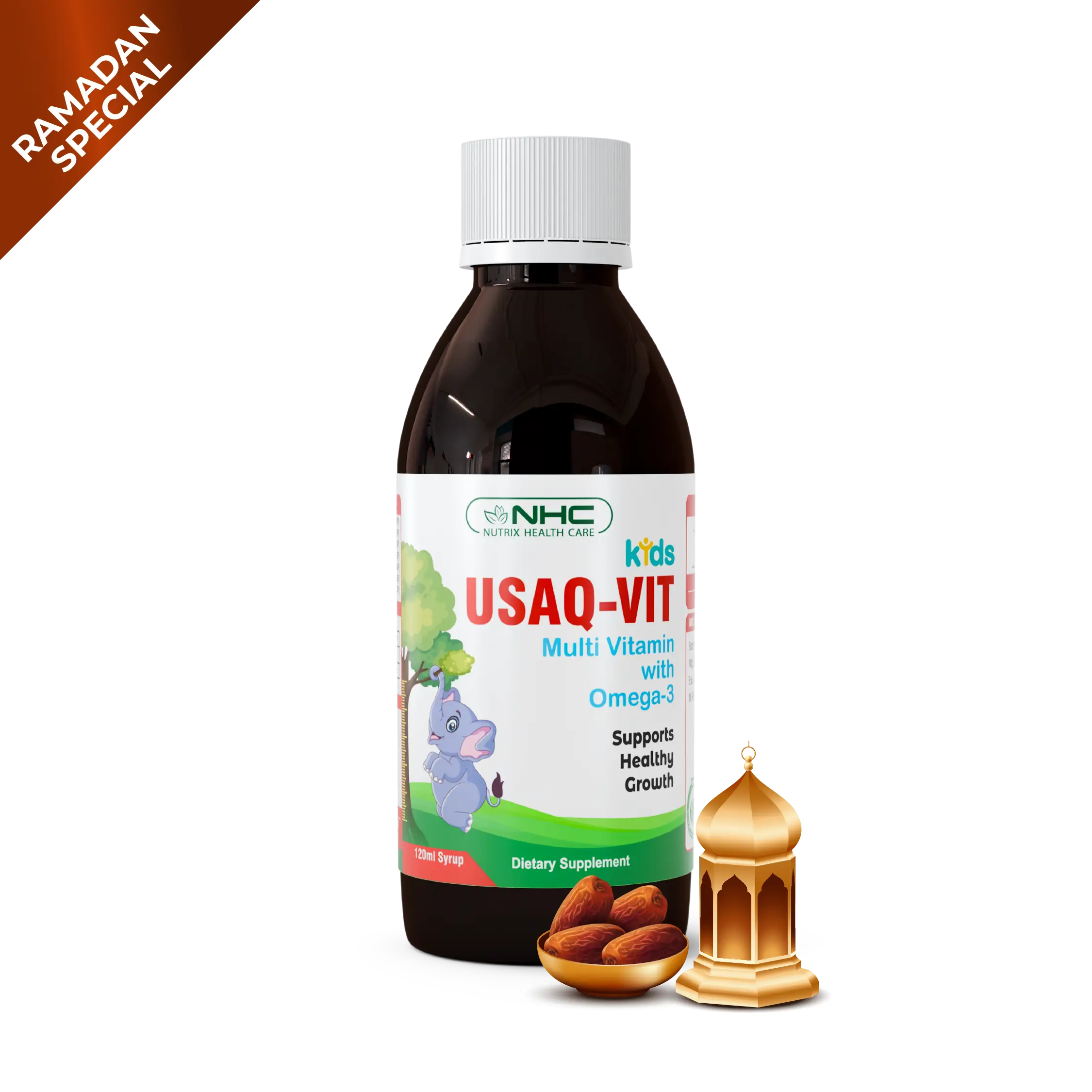 Ramadan Special Usaq‑Vit Syrup children’s multivitamin, plus Omega‑3 for growth, immunity & brain support