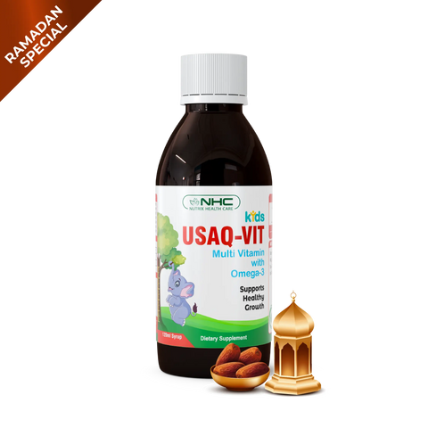 Ramadan Special Usaq‑Vit Syrup children’s multivitamin, plus Omega‑3 for growth, immunity & brain support