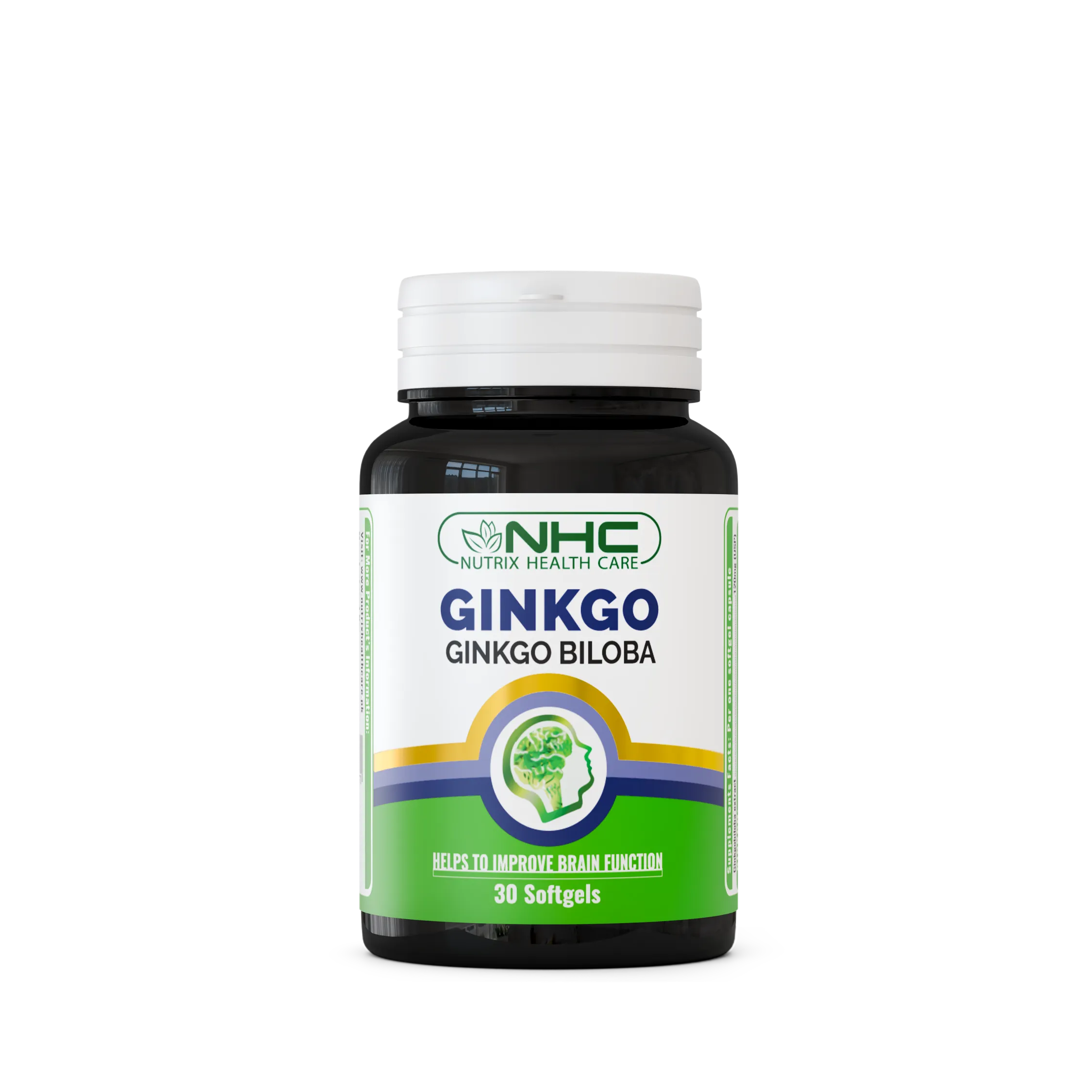 A bottle of Ginkgo biloba capsules (Brand Name) available in Pakistan