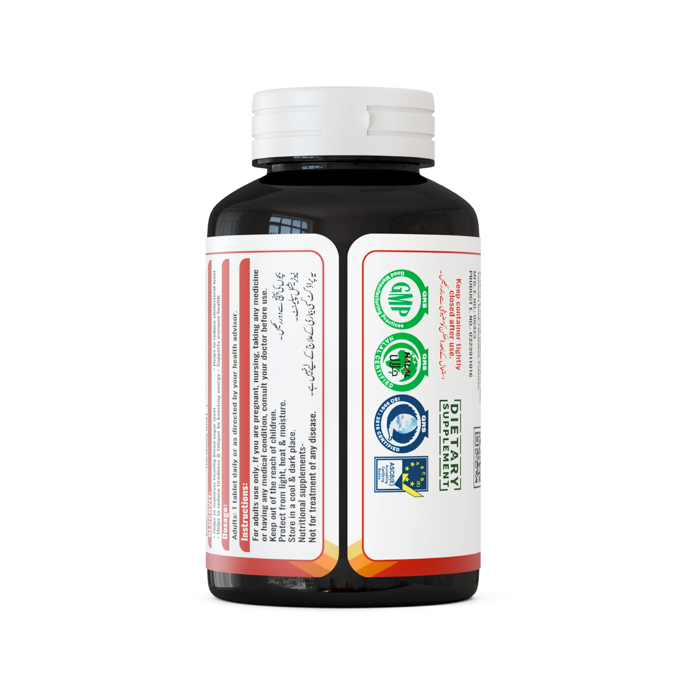 Glucovit Tablet vitamins and minerals supplement, immune support back side