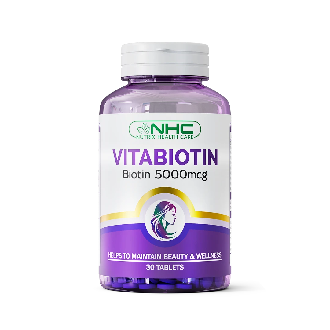 Nutrix Health Care VitaBiotin 5000 mcg biotin supplement bottle for hair skin and nails
