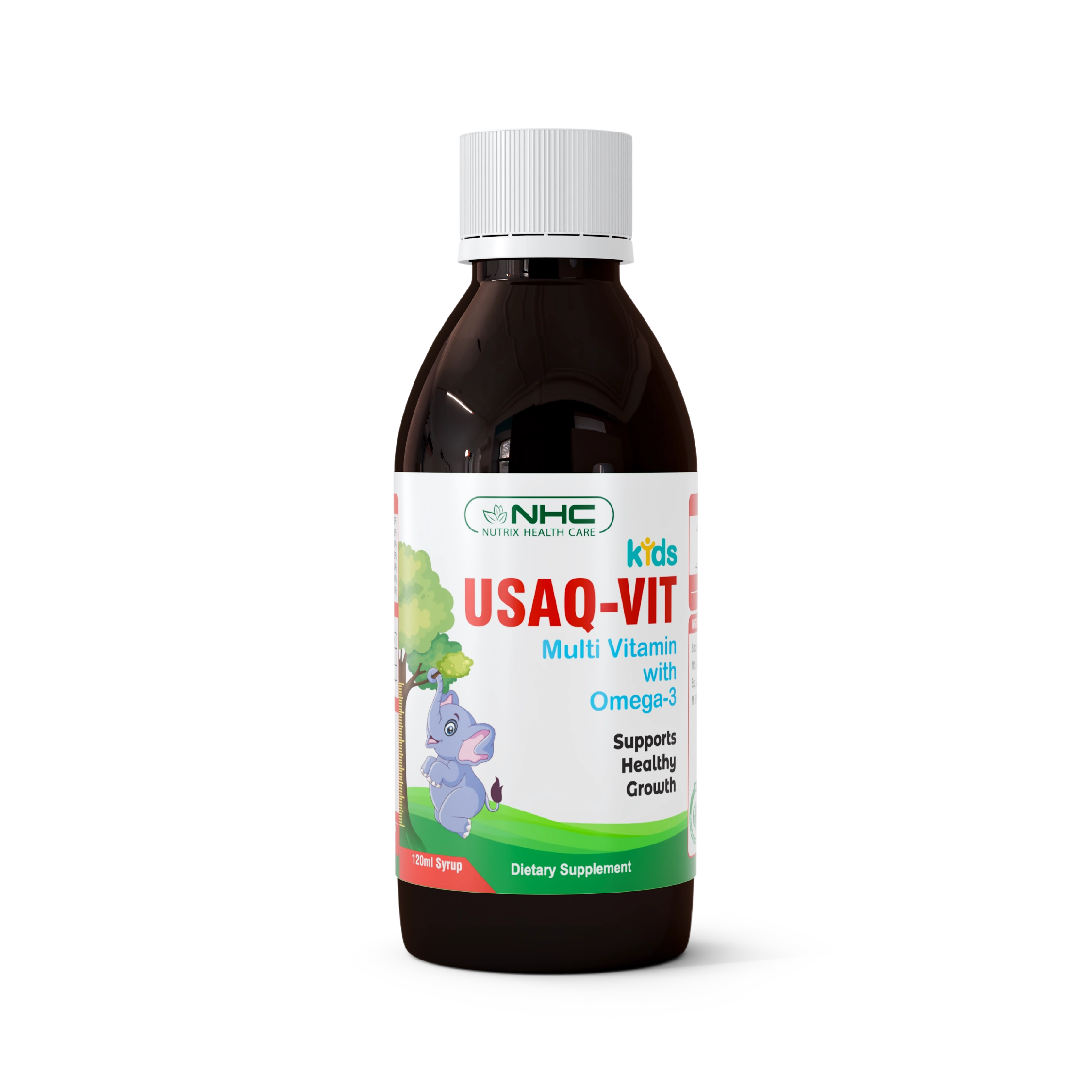 Usaq‑Vit Syrup children’s multivitamin, plus Omega‑3 for growth, immunity & brain support