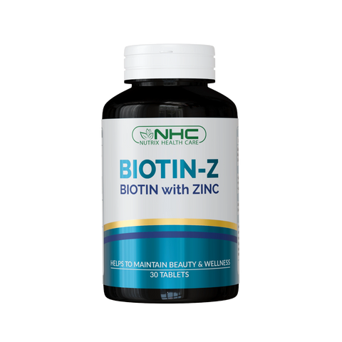 Biotin-Z Biotin with Zinc supplement, 30 tablets - Nutrix Health Care