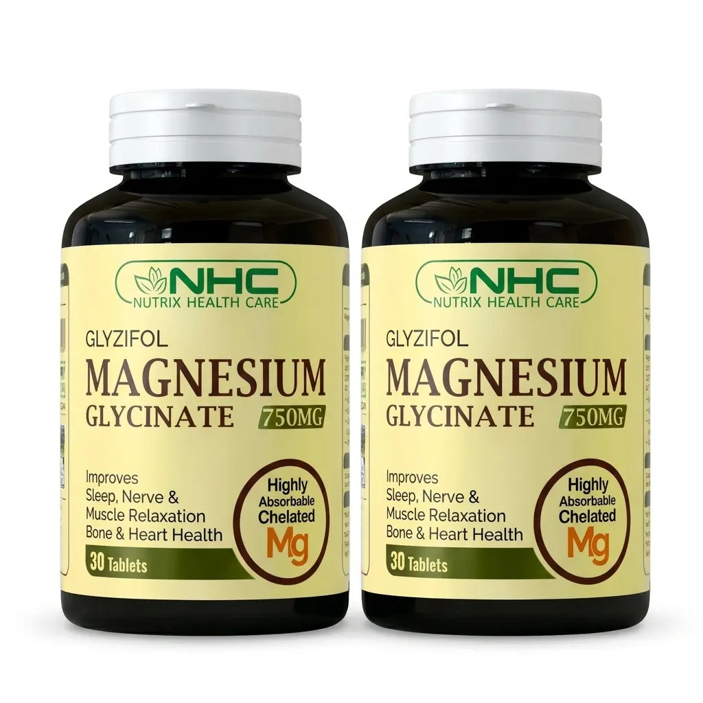 NHC Nutrix Health Care Glyzifol Magnesium Glycinate 750mg Tablets – Pack of 2 Bottles (30 Tablets Each) – Highly Absorbable Chelated Magnesium for Sleep, Nerve & Muscle Relaxation, Bone & Heart Health