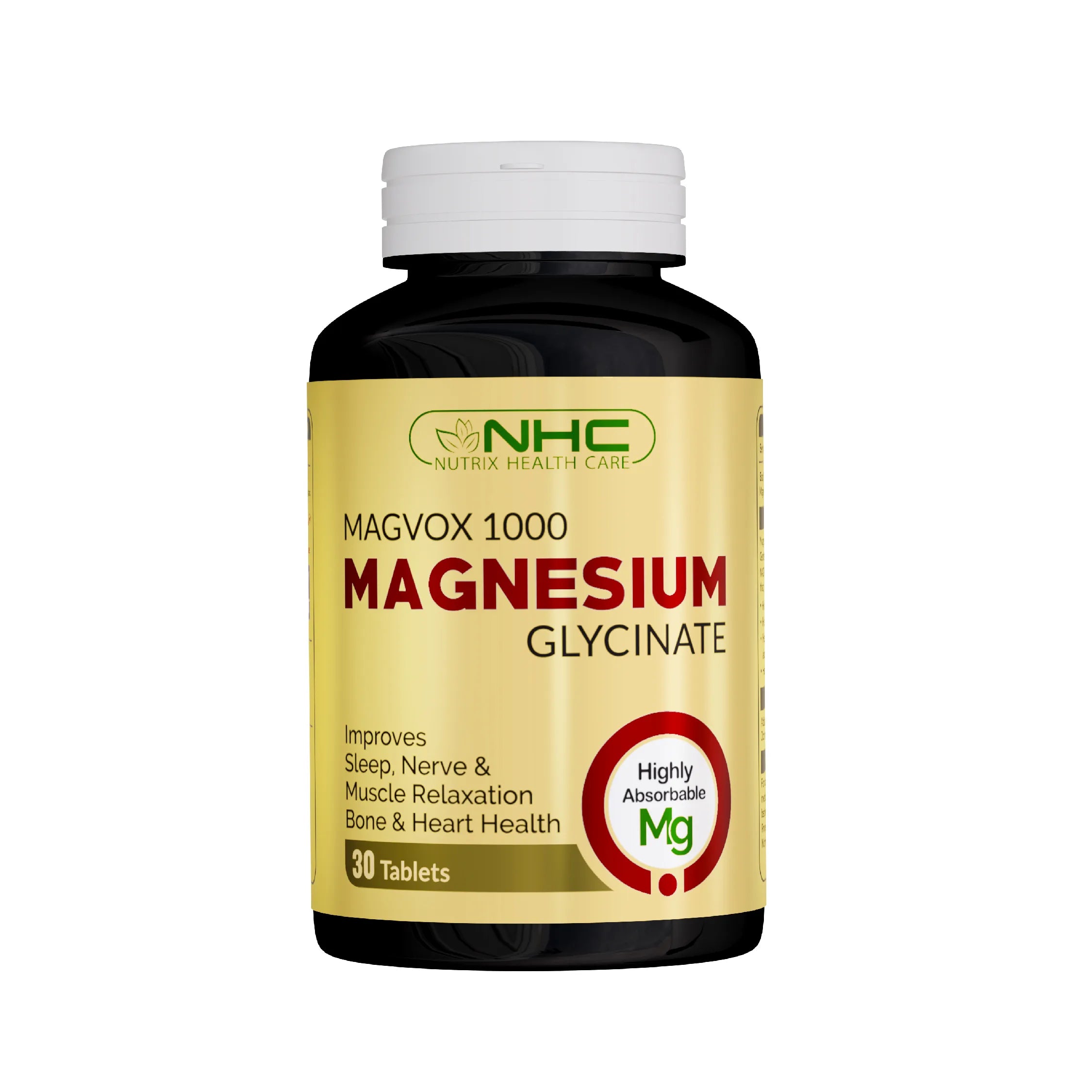 Magvox 1000 Magnesium Glycinate - Improves Sleep, Nerve & Muscle Relaxation - 30 Tablets
