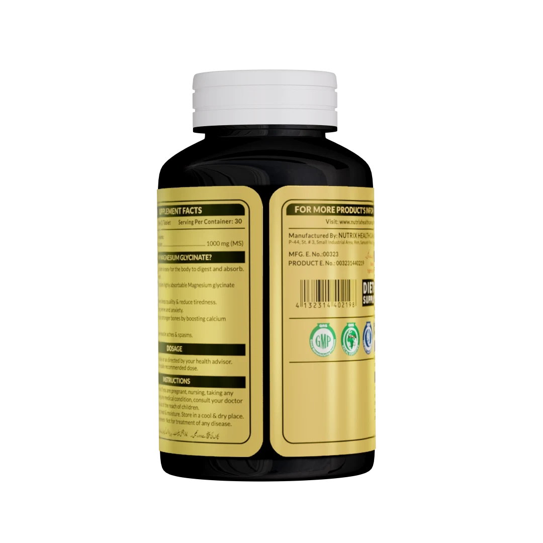 magvox supplement bottle with a white cap, showing the back label with product facts and manufacturing details