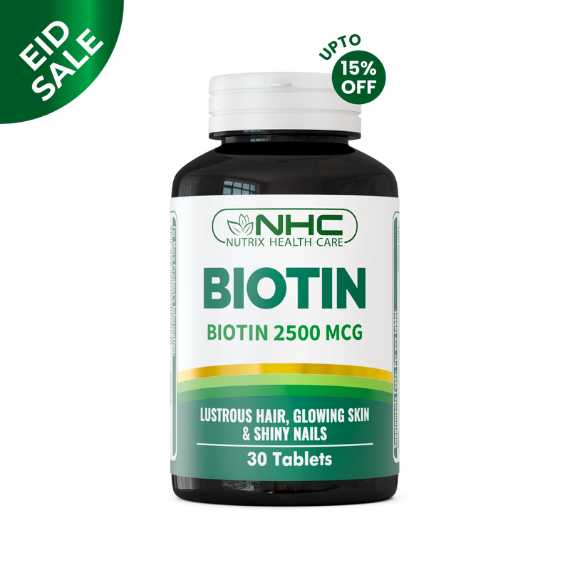 Biotin supplement in Pakistan supports healthy hair, skin, and nails.