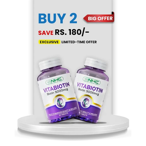 NHC Dream Hair Bundle – Buy 2 VitaBiotin 5000mcg, Save Rs. 180 – Helps Maintain Hair Beauty & Wellness – 30 Tablets Each