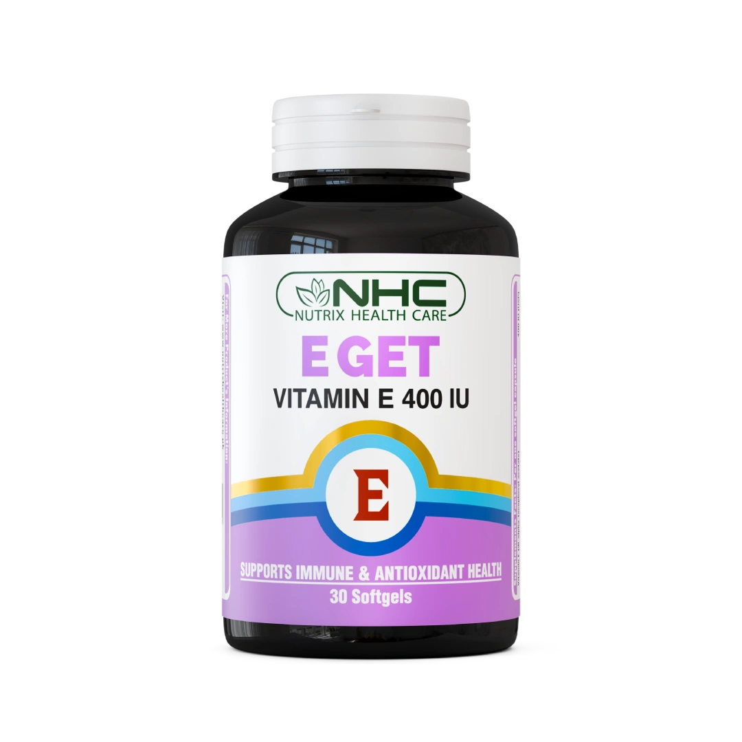 NHC Nutrix Health Care E GET Vitamin E 400 IU Softgels – Supports Immune & Antioxidant Health, 30 Softgels – Front View