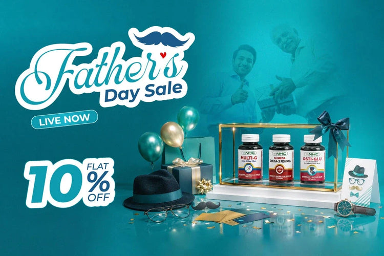 NHC Nutrix Health Care Father's Day Sale Live Now – Flat 10% Off on Selected Health Supplements including Multi-G, Numega Omega-3 Fish Oil and Osti-Glu – Mobile Banner