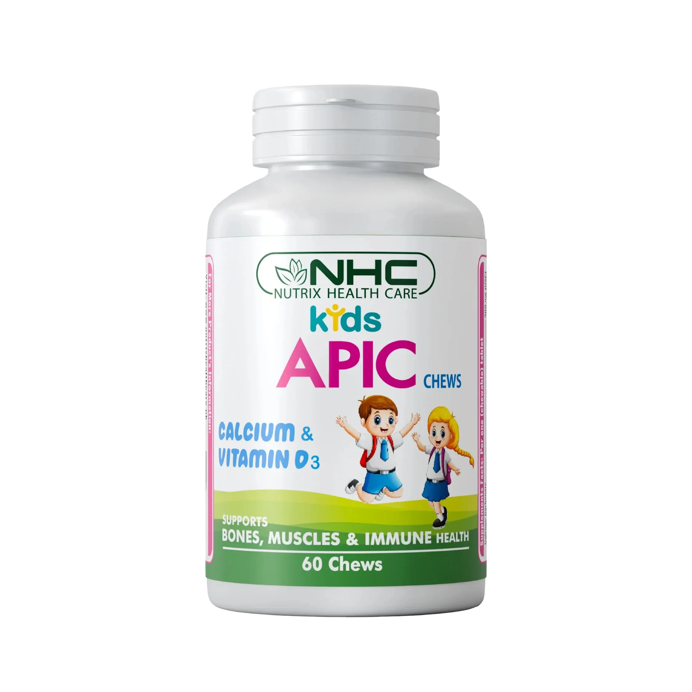 NHC Nutrix Health Care Kids APIC Chews – Calcium & Vitamin D3 Supplement for Bones, Muscles & Immune Health, 60 Chews