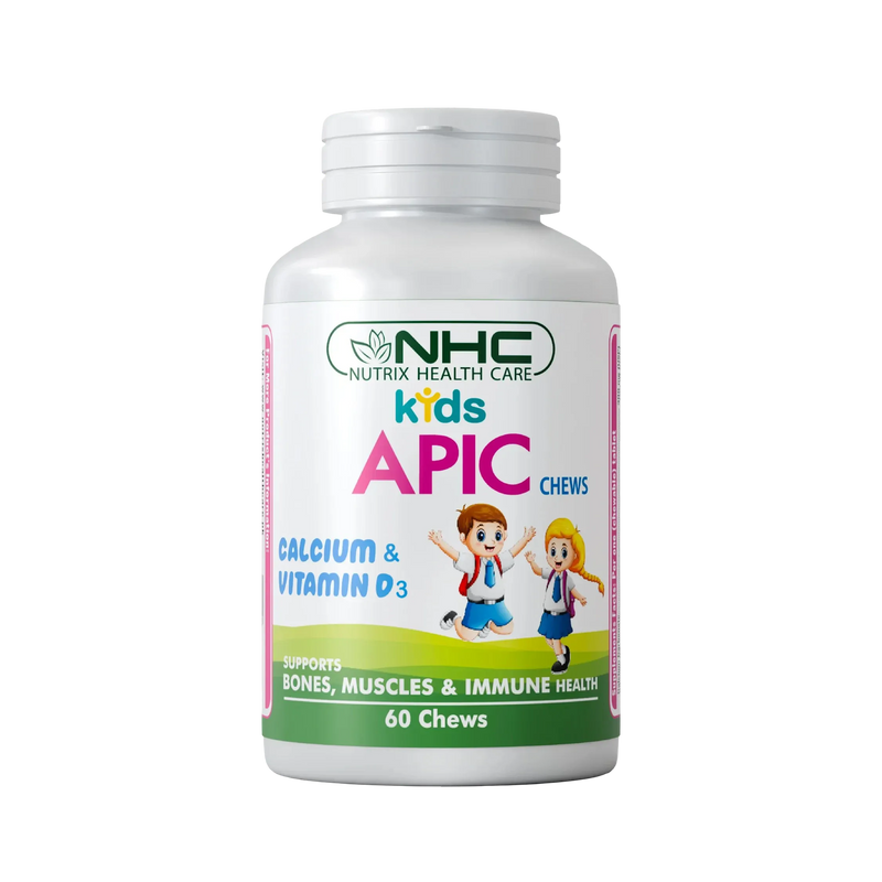 NHC Nutrix Health Care Kids APIC Chews – Calcium & Vitamin D3 Supplement for Bones, Muscles & Immune Health, 60 Chews