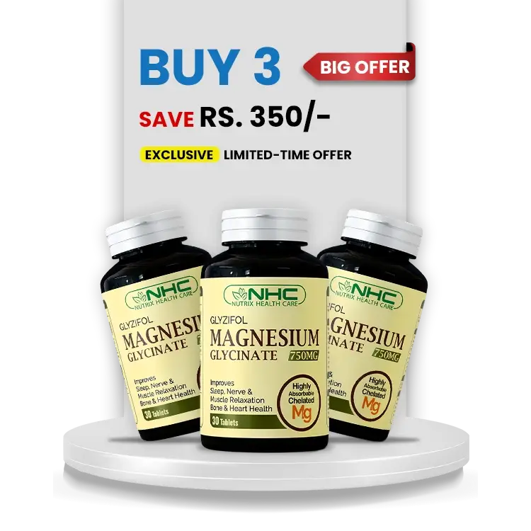 NHC Mighty Magnesium Bundle – Buy 3 Glyzifol Magnesium Glycinate 750mg, Save Rs. 350 – Improves Sleep, Nerve, Muscle Relaxation & Heart Health