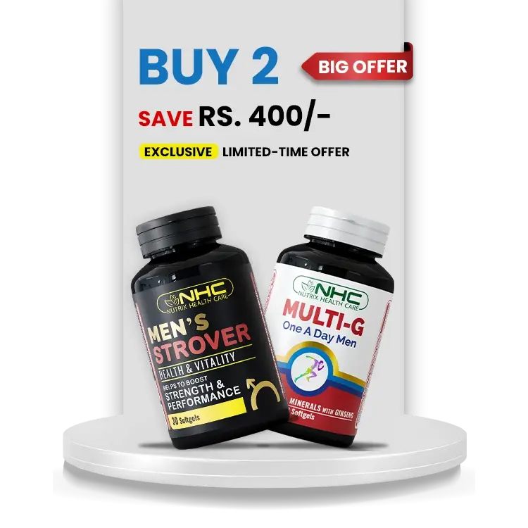 NHC Men's Health Bundle – Buy 2 Save Rs. 400 – Men's Strover Strength & Performance + Multi-G One A Day Men Multivitamins with Ginseng