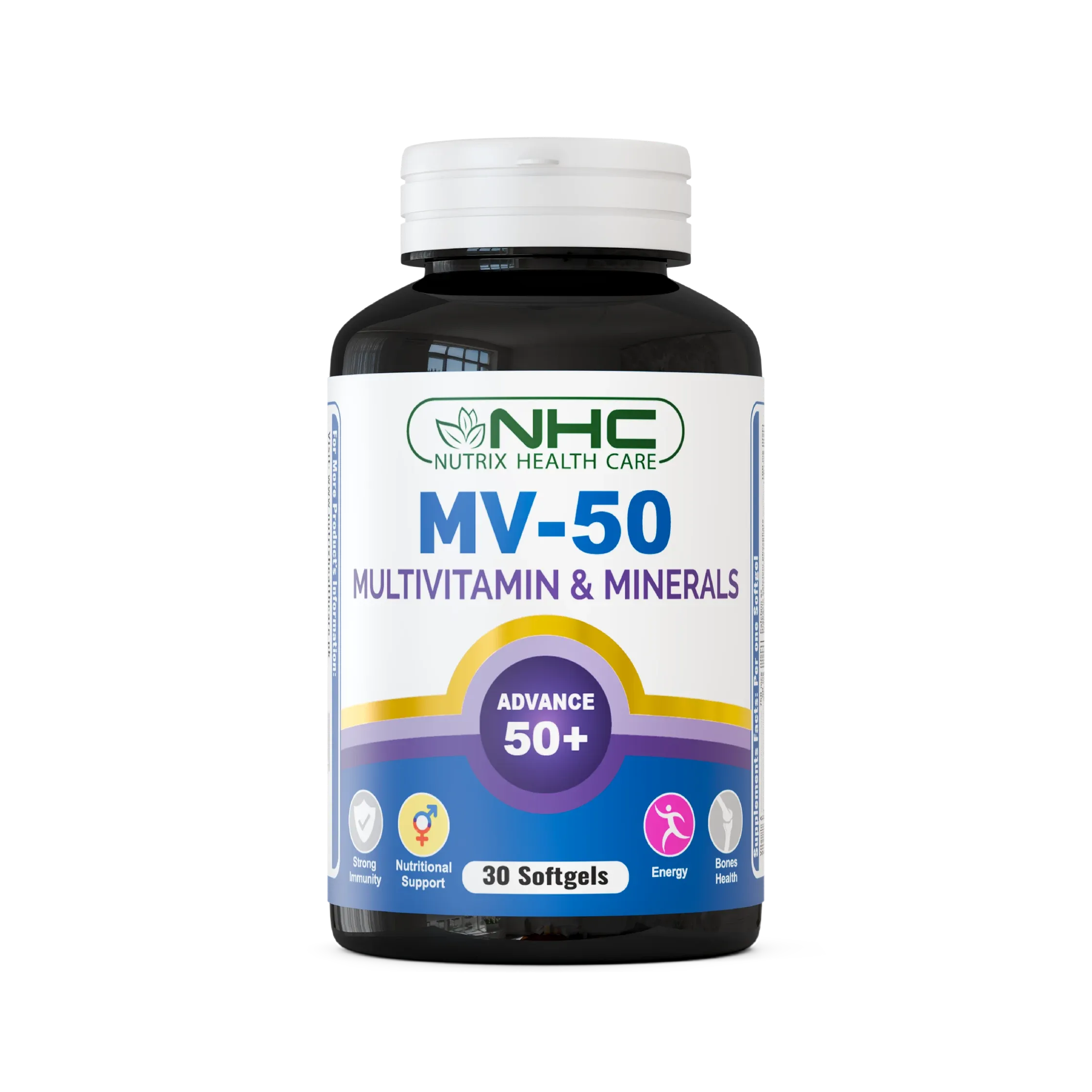 NHC Nutrix Health Care MV-50 Multivitamin & Minerals Advanced 50+ Supplement for Immunity, Energy & Bone Health, 30 Softgels