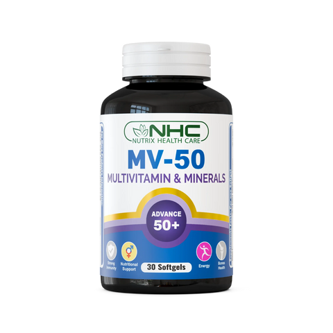 NHC Nutrix Health Care MV-50 Multivitamin & Minerals Advanced 50+ Supplement for Immunity, Energy & Bone Health, 30 Softgels