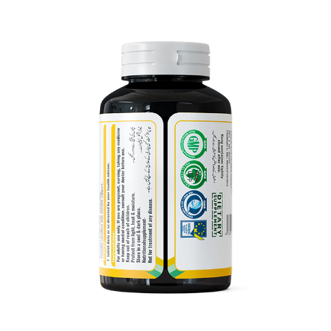 NHC Nutrix Health Care NU-C Vitamin C 1000mg supplement bottle back label showing dosage instructions, certifications including GMP and Halal, and dietary supplement information