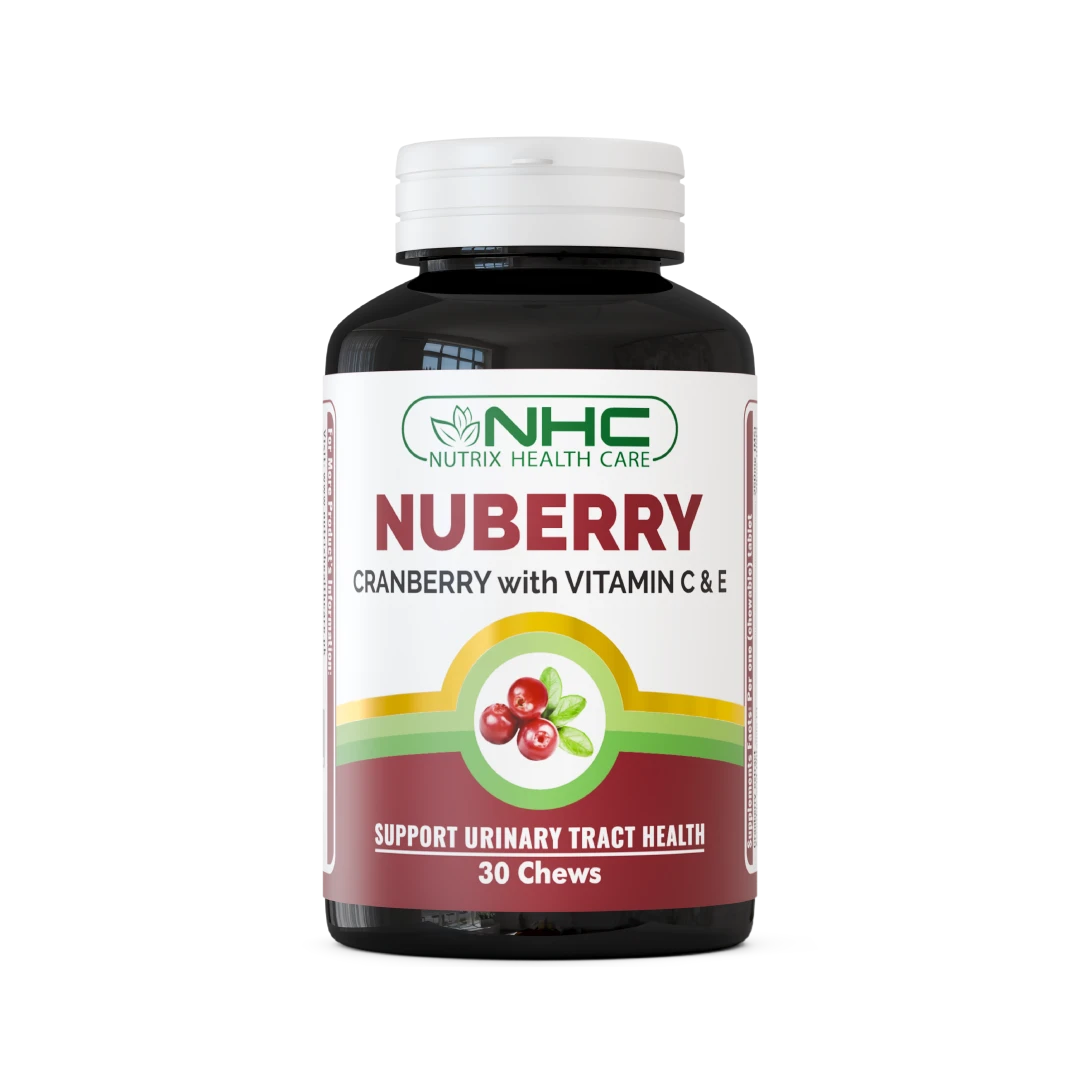 NHC Nutrix Health Care Nuberry Cranberry with Vitamin C & E Chewable Tablets – Supports Urinary Tract Health, 30 Chews
