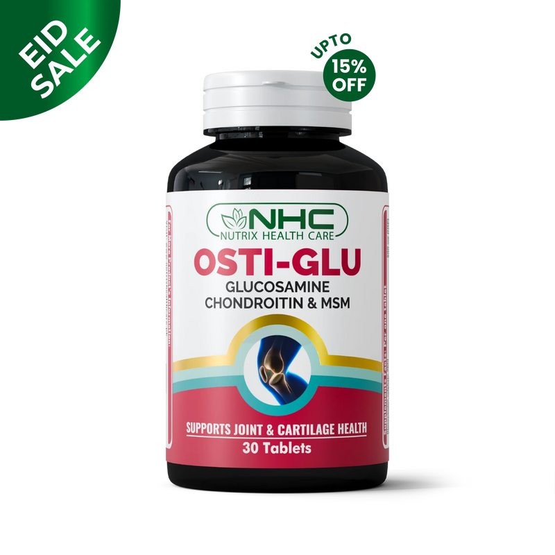 Osti-Glu joint support tablets with glucosamine, chondroitin & MSM for mobility by Nutrix Health Care