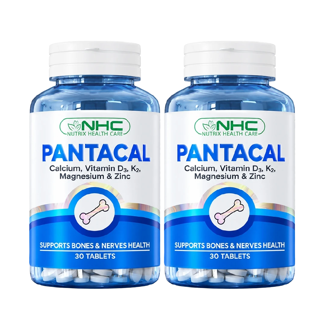 Two bottles of NHC Pantacal Calcium, Vitamin D3, K2, Magnesium & Zinc supplement, 30 tablets each