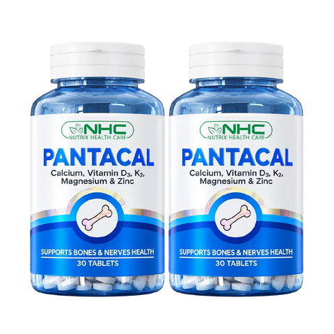 Two bottles of NHC Pantacal Calcium, Vitamin D3, K2, Magnesium & Zinc supplement, 30 tablets each