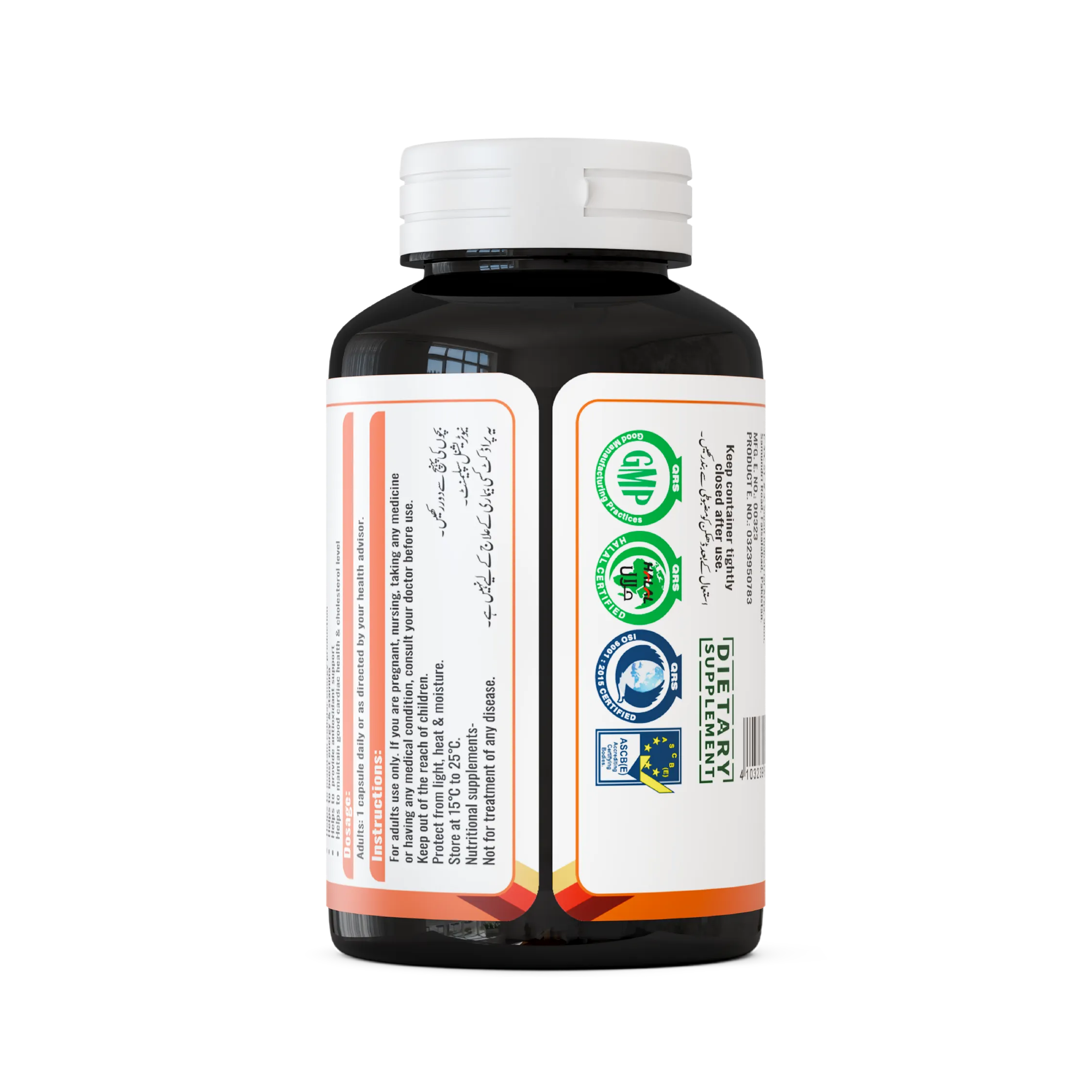 NHC Nutrix Health Care Q-GET Coenzyme Q10 100mg Softgels – Back Label with GMP, Halal & ISO Certified Dietary Supplement