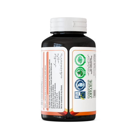 NHC Nutrix Health Care Q-GET Coenzyme Q10 100mg Softgels – Back Label with GMP, Halal & ISO Certified Dietary Supplement