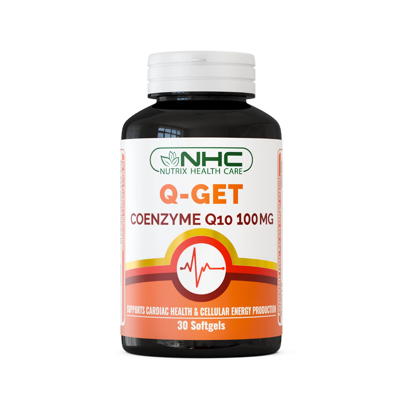 NHC Nutrix Health Care Q-Get Coenzyme Q10 100mg Softgels – Supports Cardiac Health & Cellular Energy Production, 30 Softgels