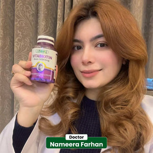 Doctor Nameera Farhan recommending NHC VitaBiotin Biotin 5000mcg tablets for hair and beauty wellness