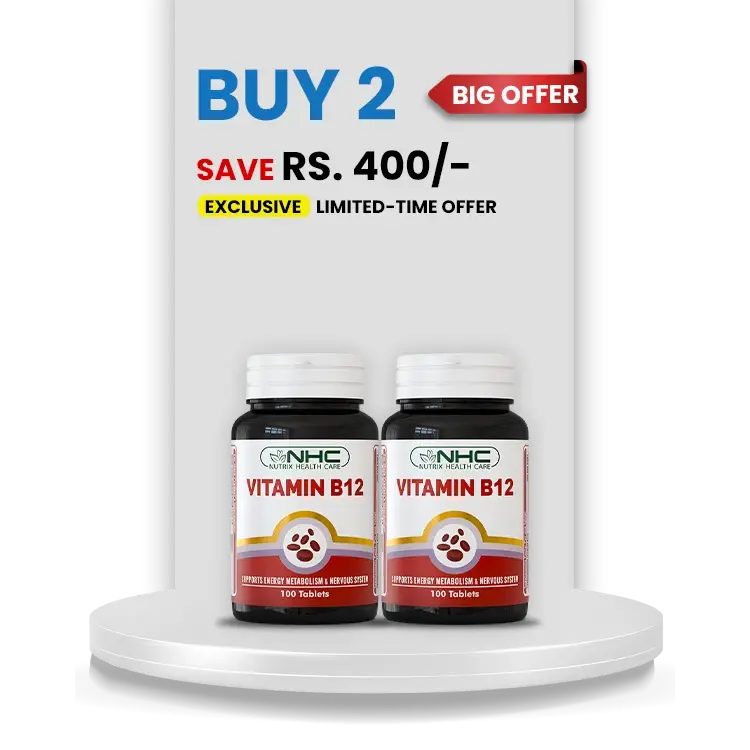 NHC Vitamin B12 Bundle – Buy 2 Get Big Offer, Save Rs. 400 – Supports Energy Metabolism & Nervous System – 100 Tablets Each
