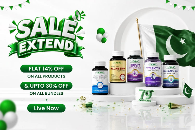 Nutrix Health Care Azadi Sale Extend banner - flat 14% off on all products and up to 30% off on bundles, 79th Independence Day anniversary