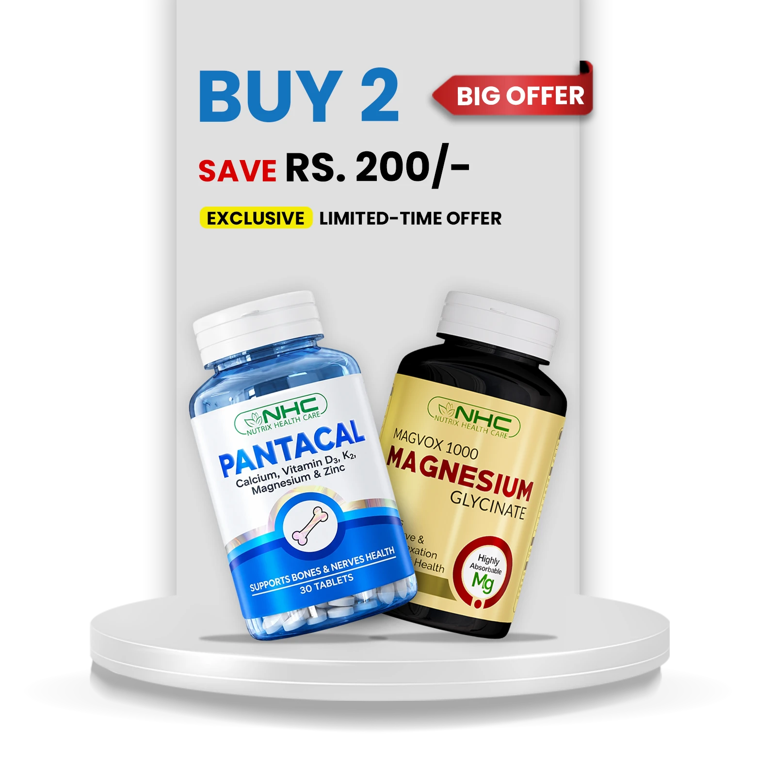 NHC Pantacal calcium and Magnesium Glycinate duo for bones and muscles - buy 2 save Rs. 200